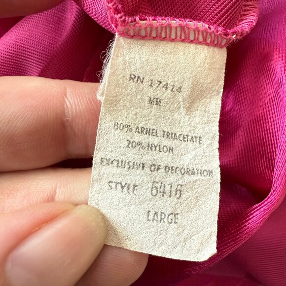 Vintage 1970s Hot Pink Fuschia Ruffled House Robe - Miss Elaine - Size L - Picture 6 of 8